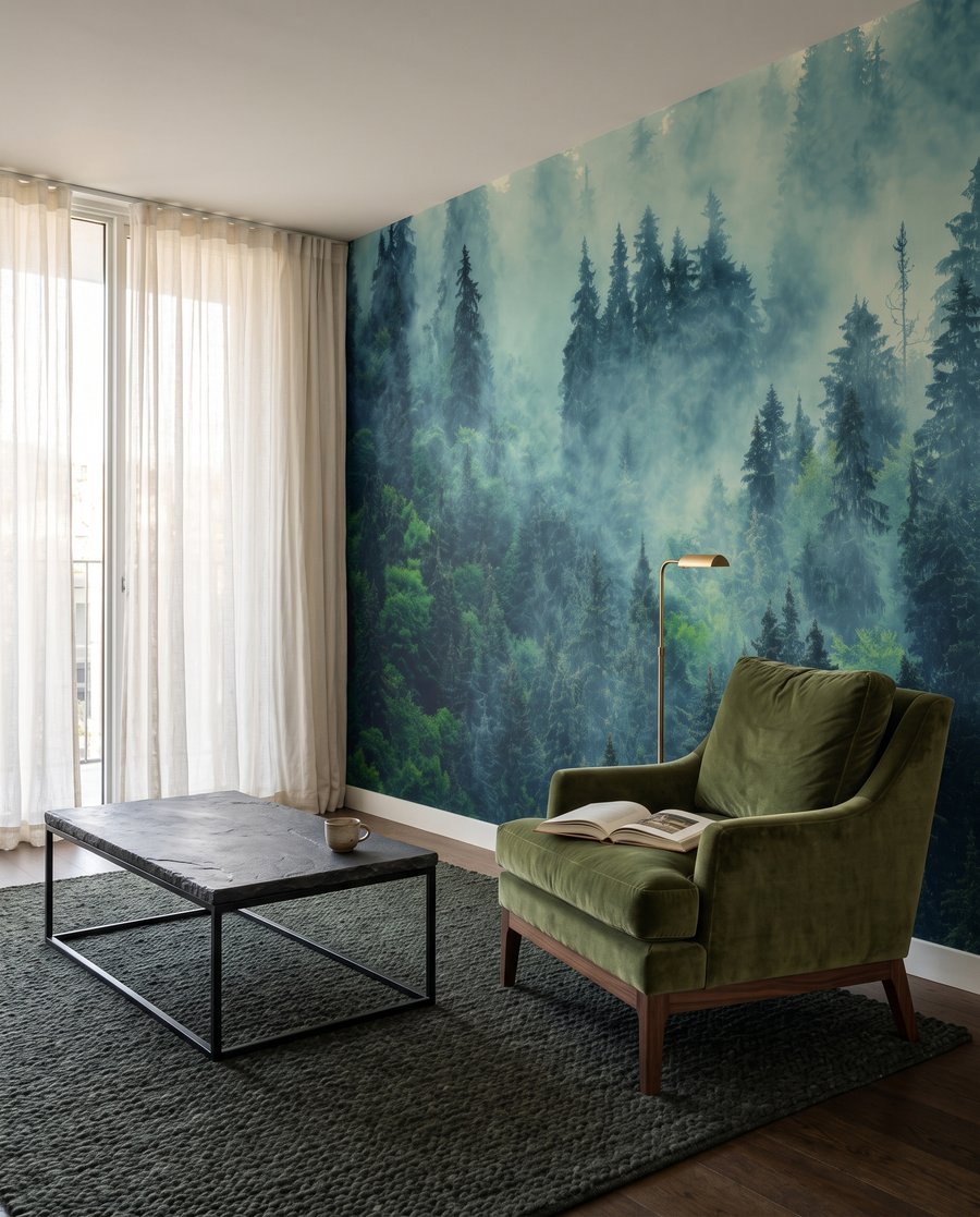 Groene kruinen in mist — interieur 4