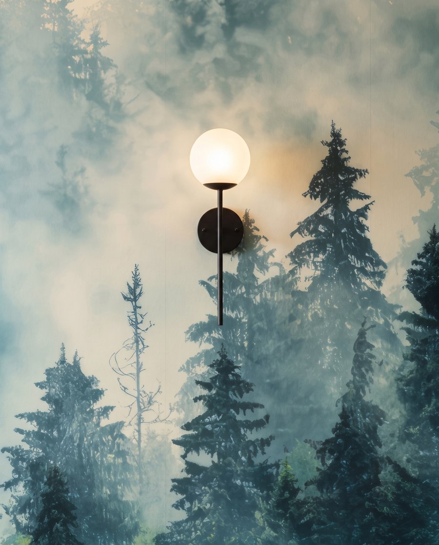 Groene kruinen in mist — detail