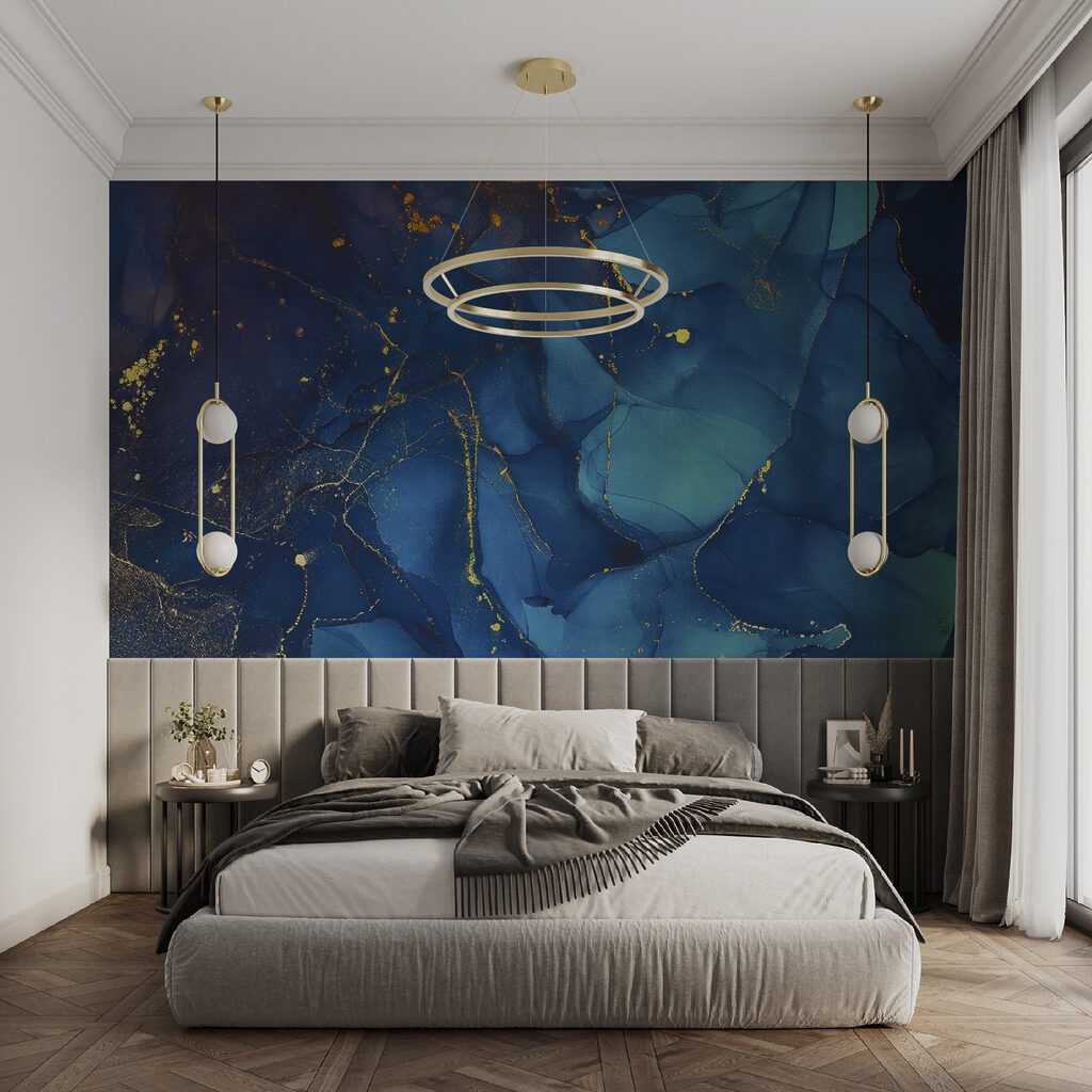 Diepblauwe kleurwolken met goudsporen — interieur 4
