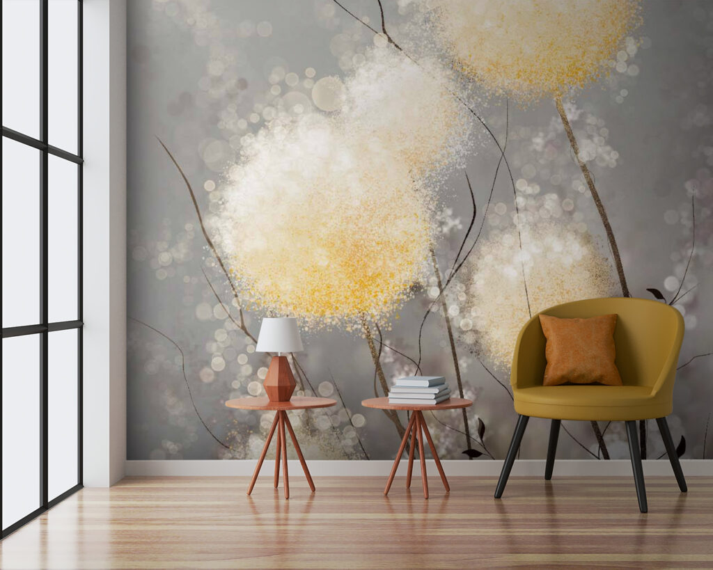 Ronde bloemwolken op takken — interieur 1