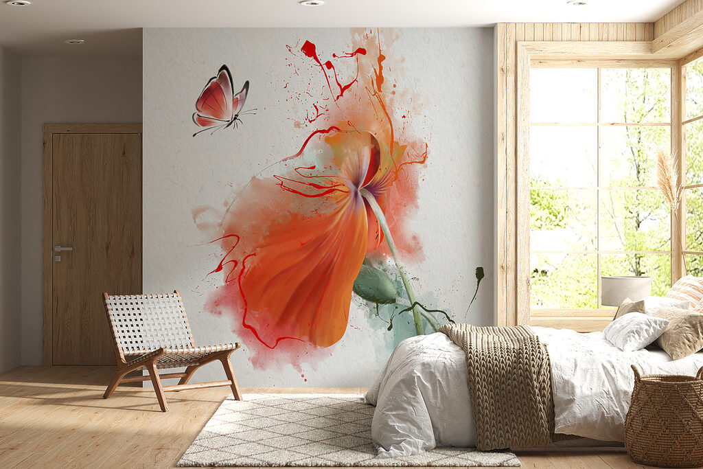 Vlinder bij oranje verfbloem — interieur 2