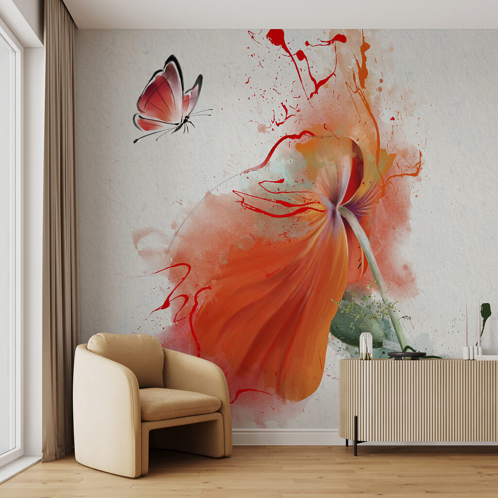 Vlinder bij oranje verfbloem — interieur 3