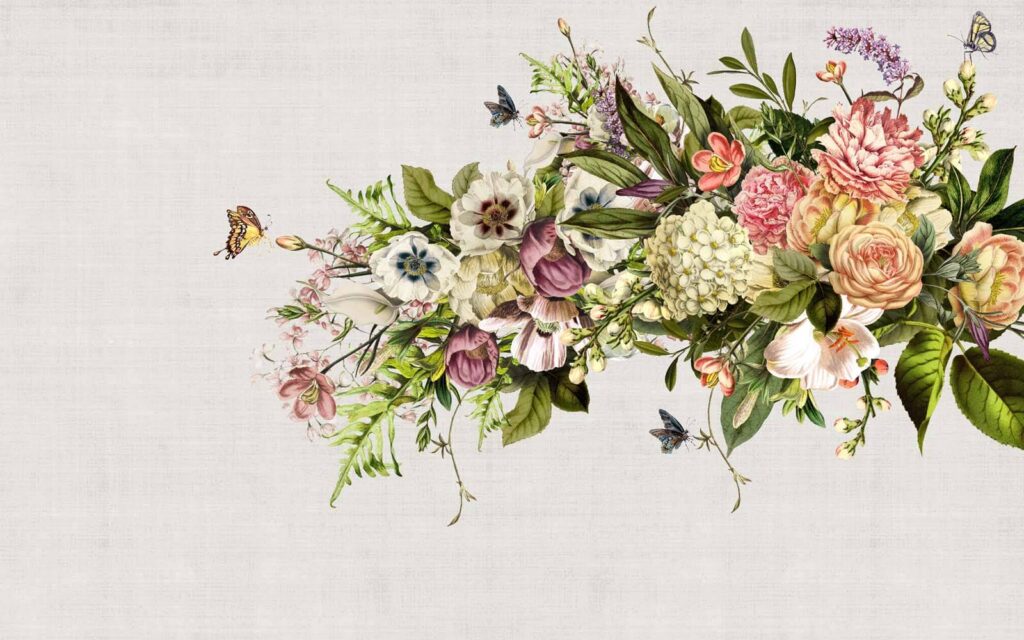 Vlinders bij een bloementak — volledig ontwerp
