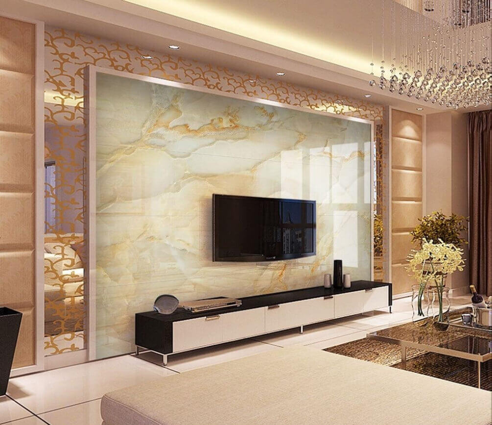 Roomkleurige vlakken met goudaders — interieur 1