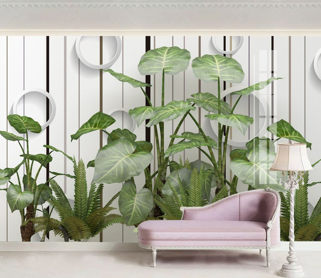 Bladeren voor witte cirkelpanelen — interieur 1
