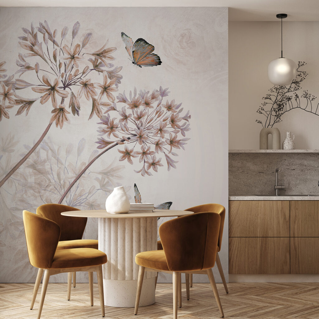 Vlinders bij ronde bloemschermen — interieur 1