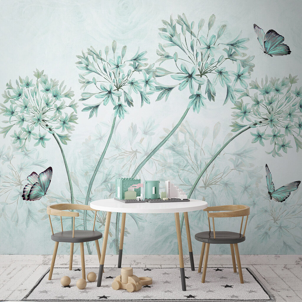 Vlinders bij ronde bloemschermen — interieur 3