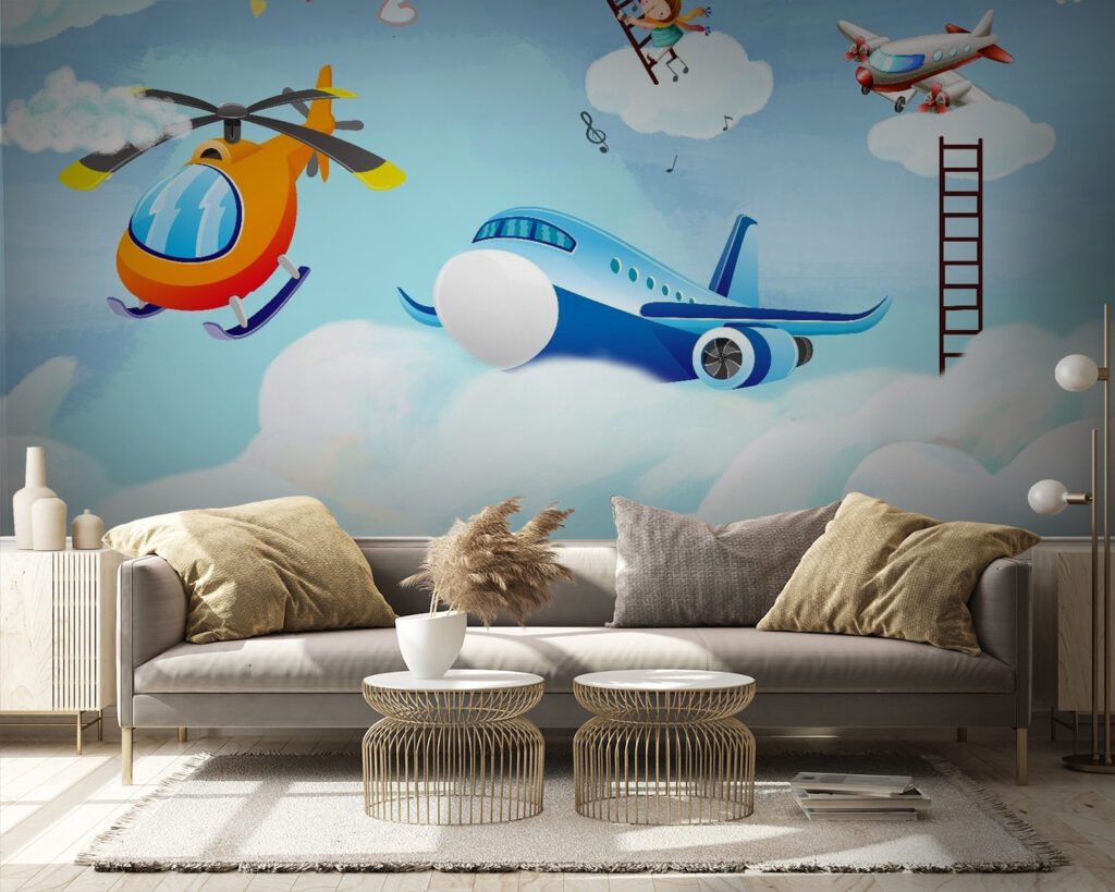 Vliegtuigen met ladders, wolken — interieur 1