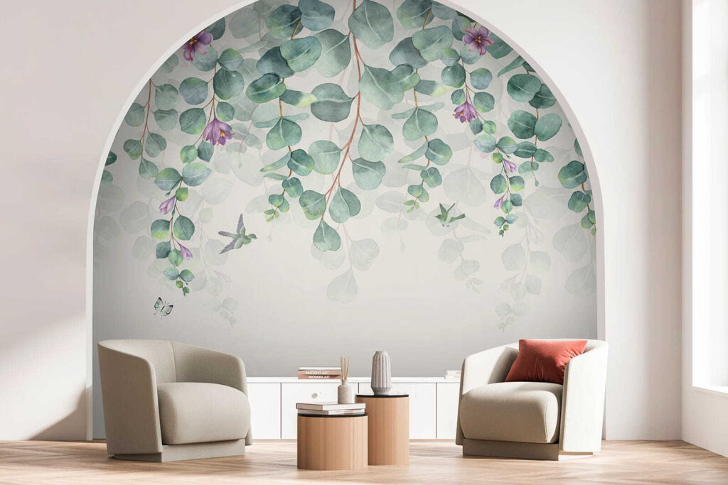 Hangende blaadjes met lilabloemen — interieur 7