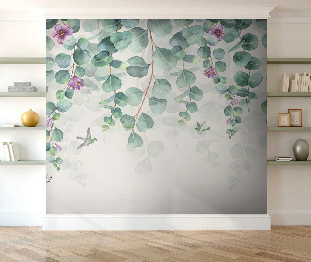 Hangende blaadjes met lilabloemen — interieur 8