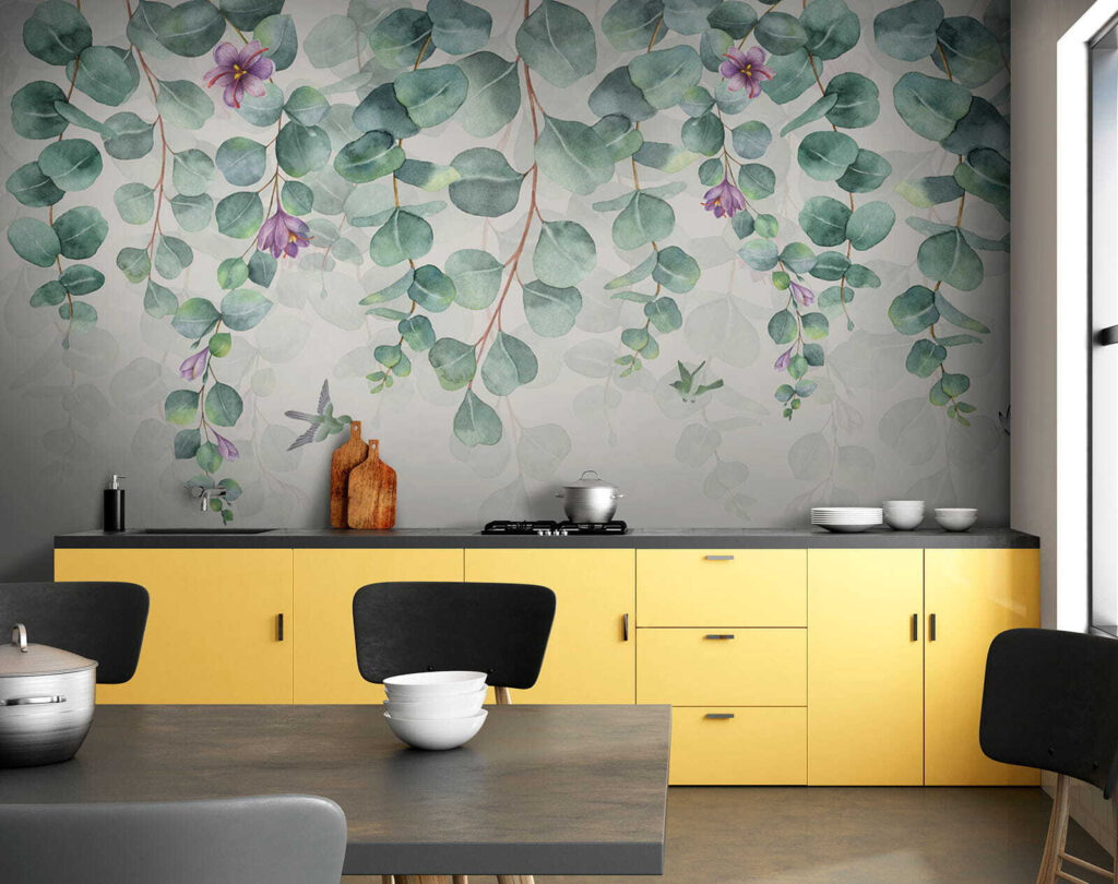 Hangende blaadjes met lilabloemen — interieur 9