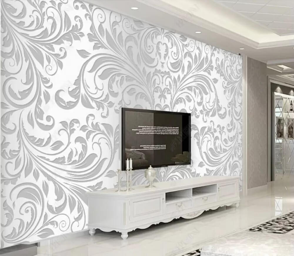 Elegante, wervelende patronen in zachte tinten in een interieur