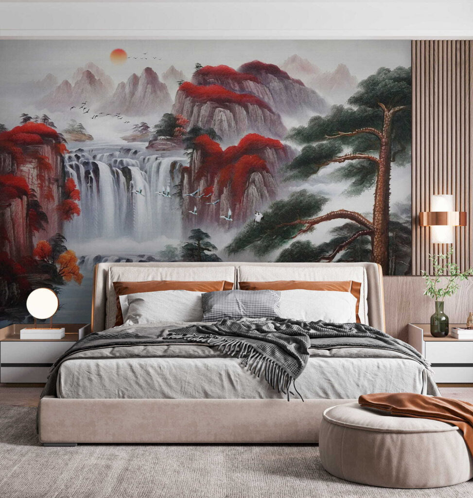 Watervallen tussen rode bergbomen — interieur 4