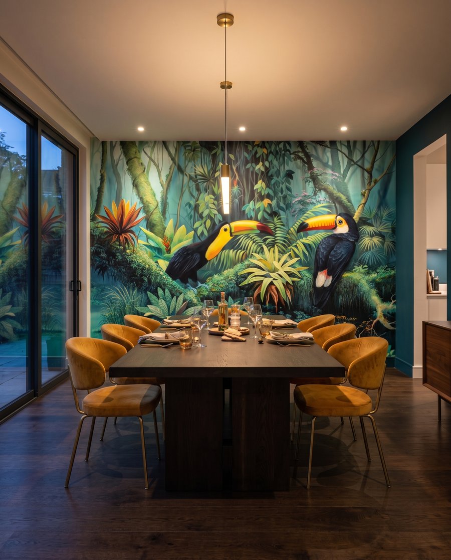 Toekans aan tropisch water in een interieur
