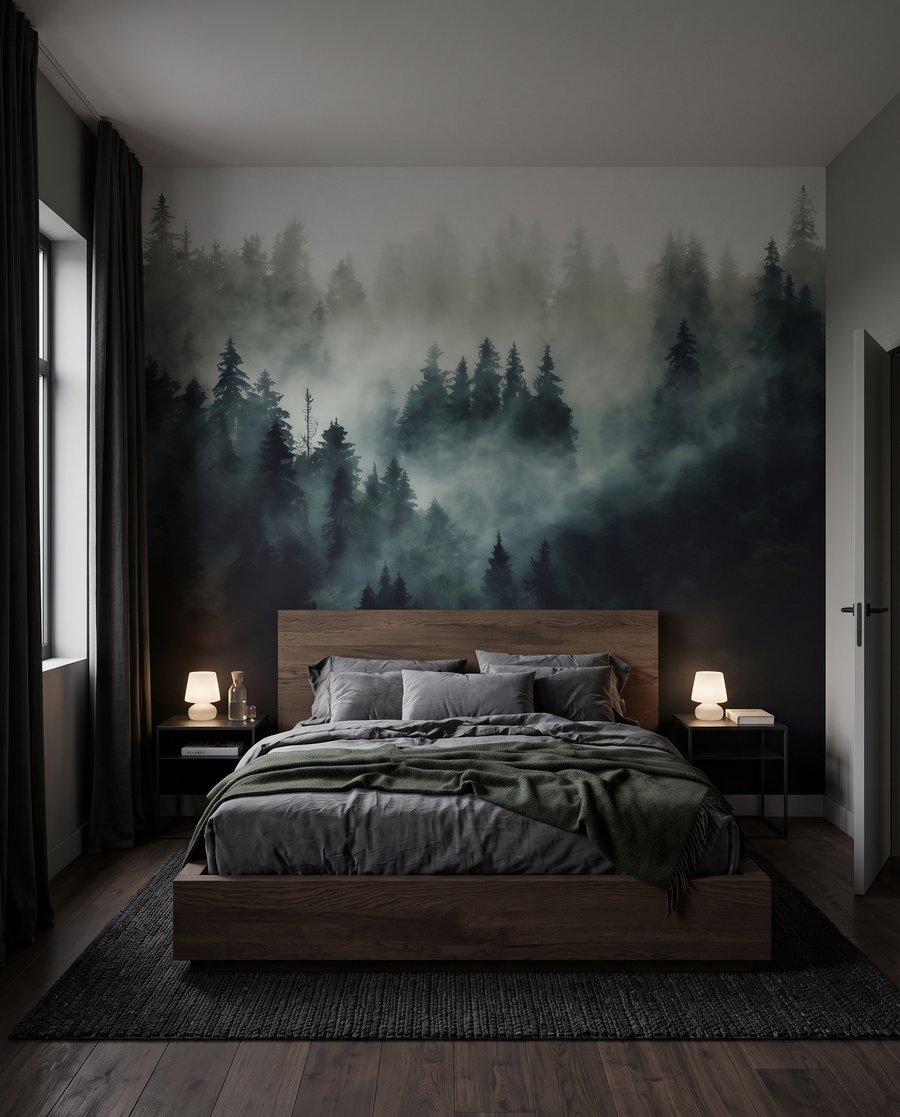 Naaldbomen in donkere nevel — interieur 2