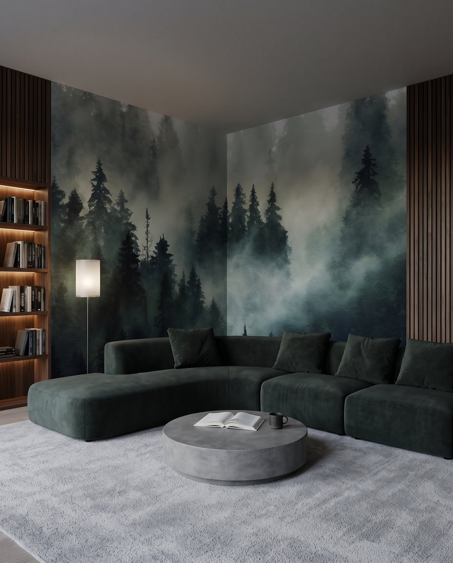 Naaldbomen in donkere nevel — interieur 3