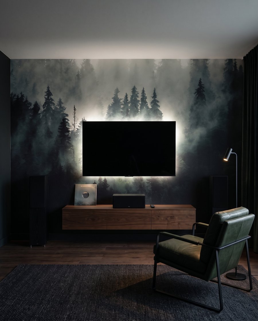 Naaldbomen in donkere nevel — interieur 4