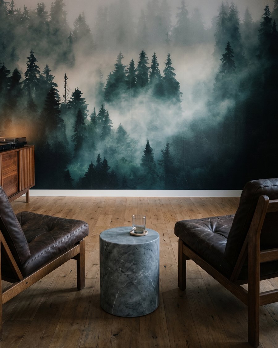 Naaldbomen in donkere nevel — interieur 5