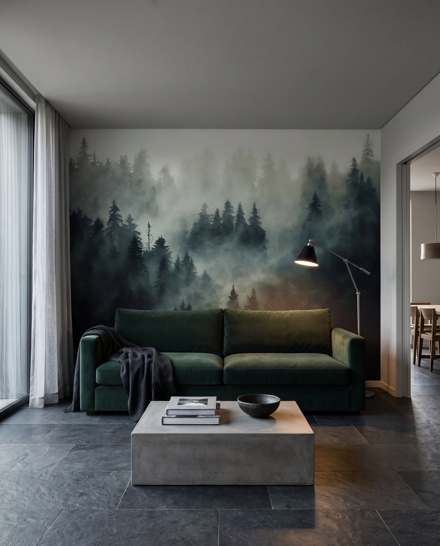 Naaldbomen in donkere nevel — interieur 6