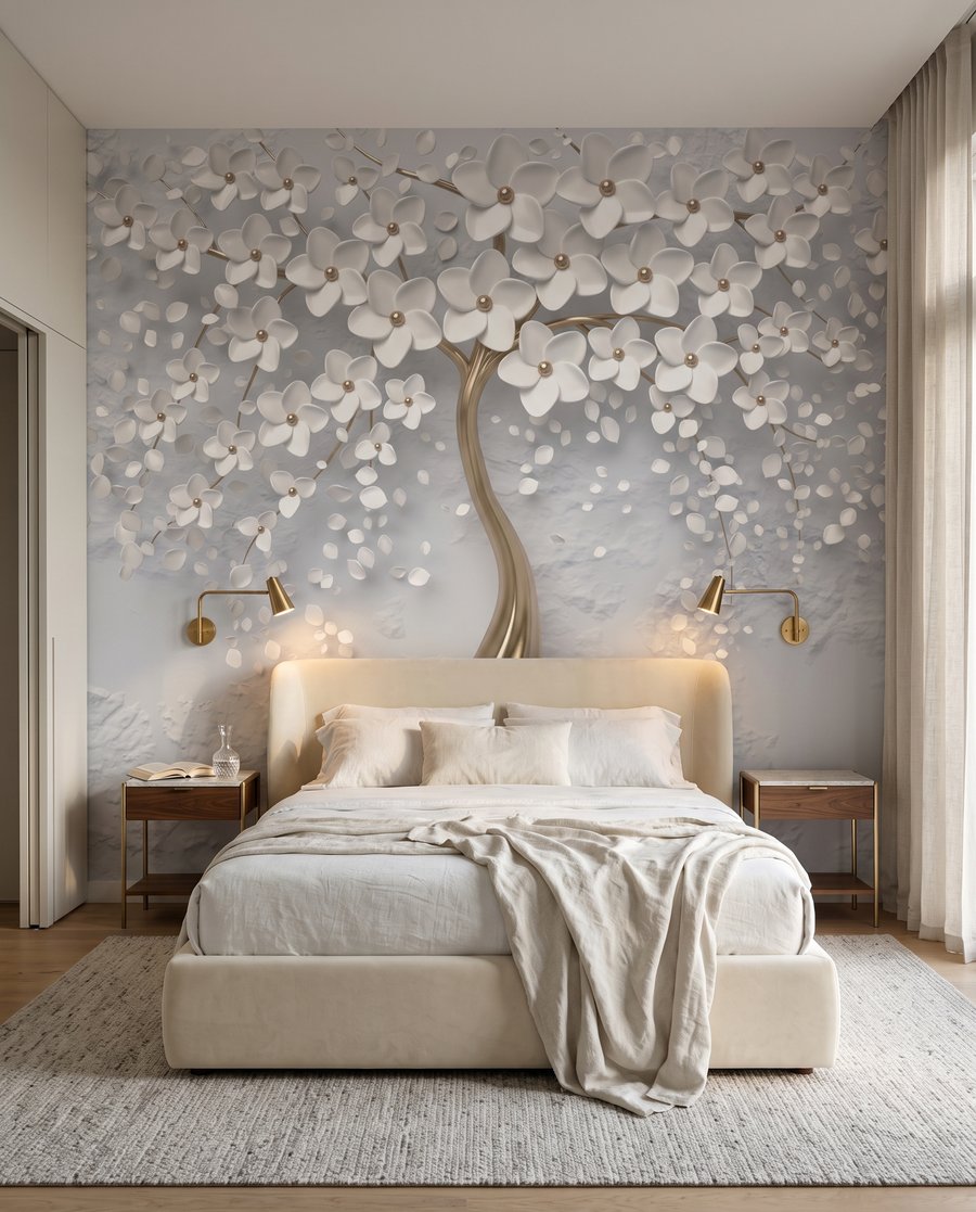 Witte bloesem, goudkleurige stam — interieur 2
