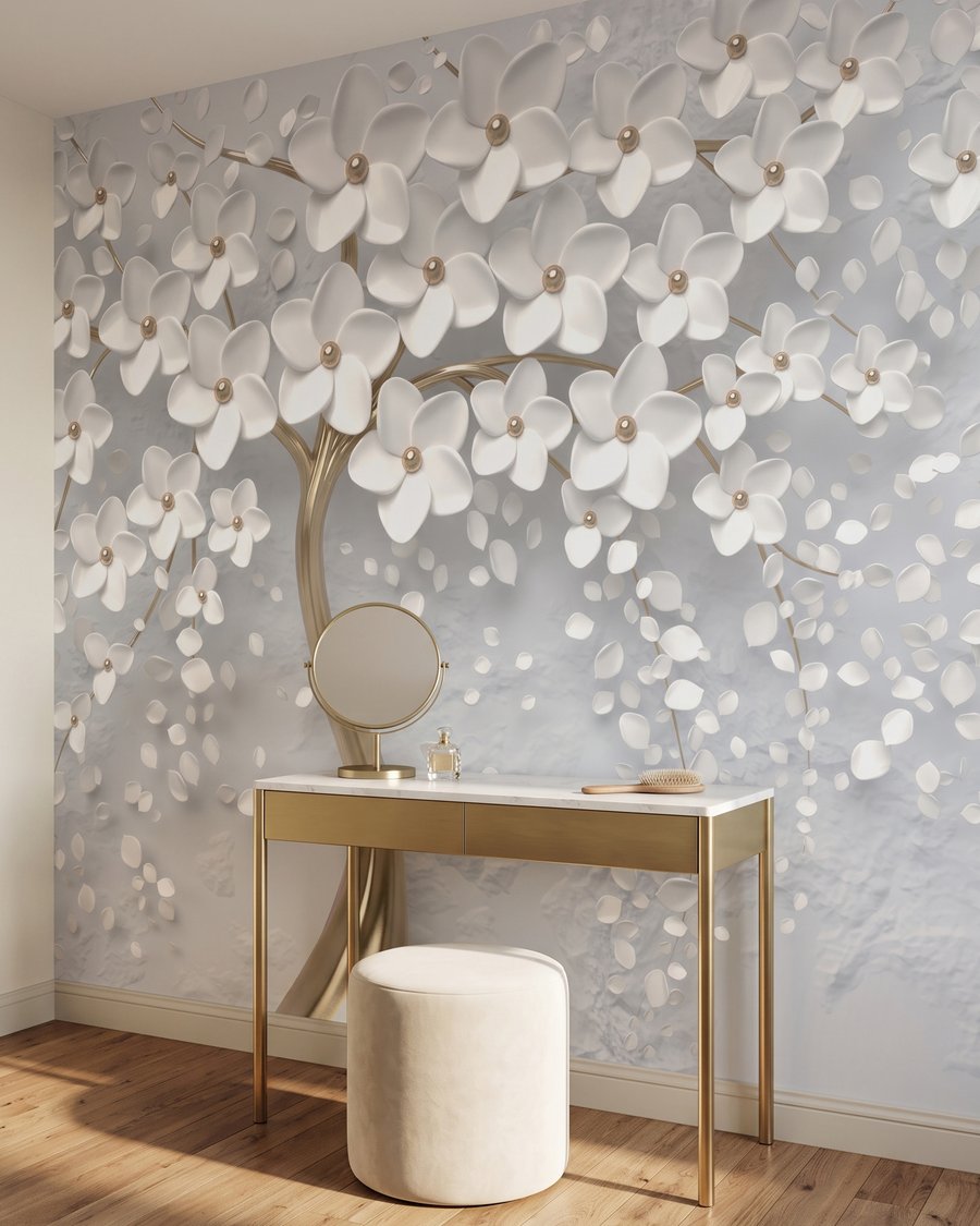 Witte bloesem, goudkleurige stam — interieur 3