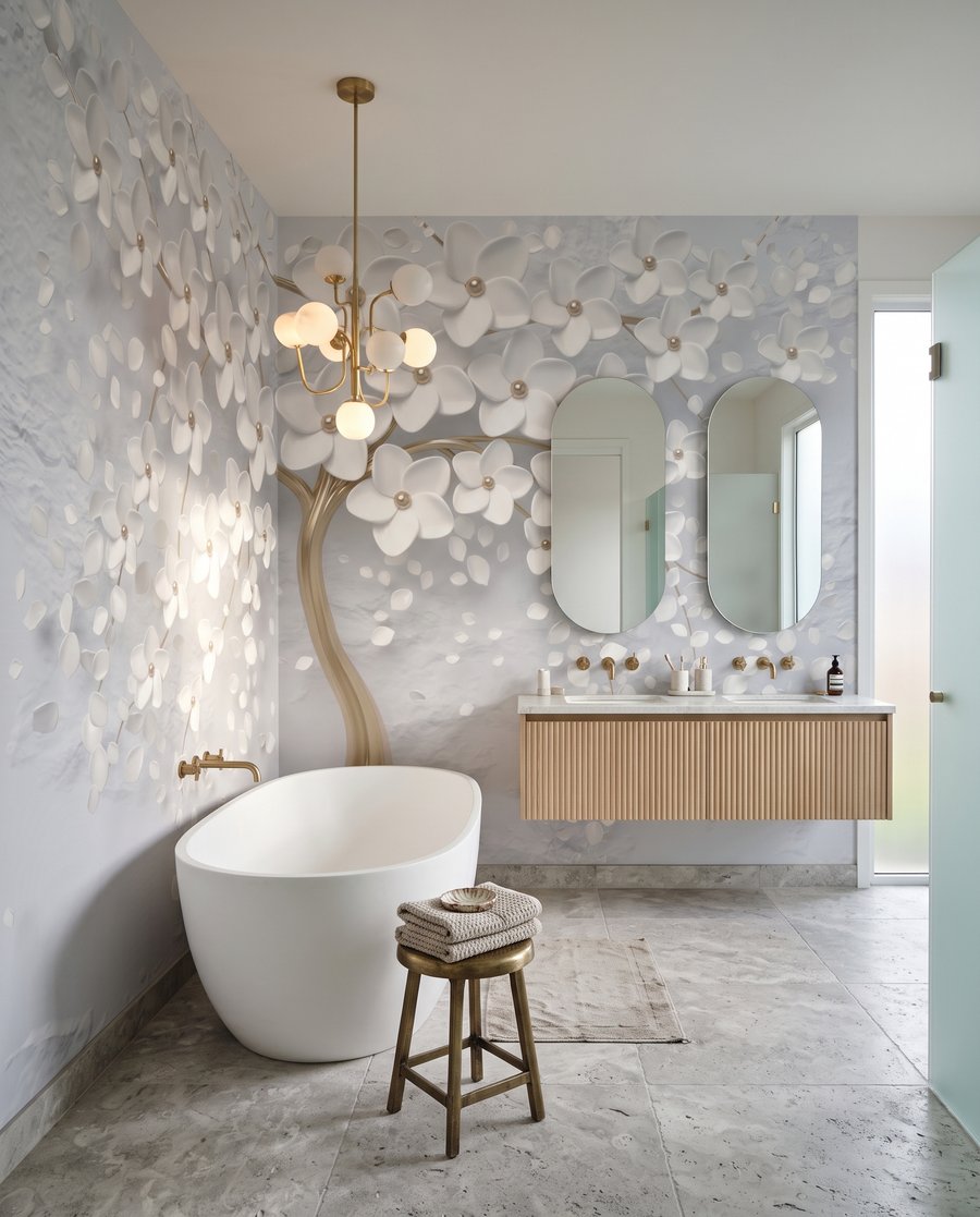 Witte bloesem, goudkleurige stam — interieur 6