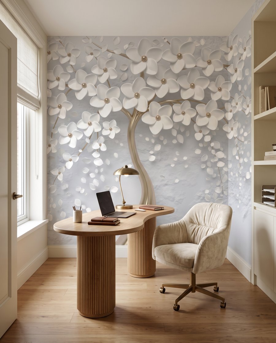 Witte bloesem, goudkleurige stam — interieur 7