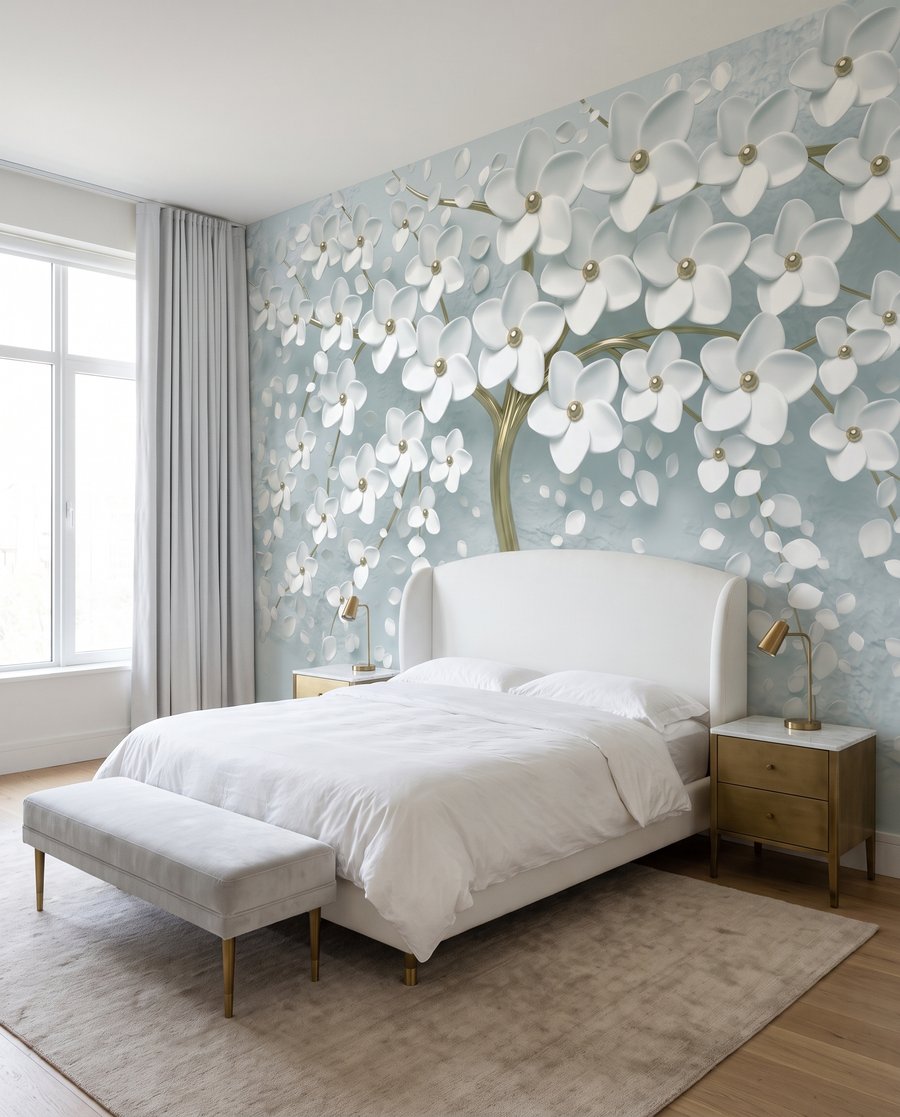 Witte bloesem, goudkleurige stam — interieur 2