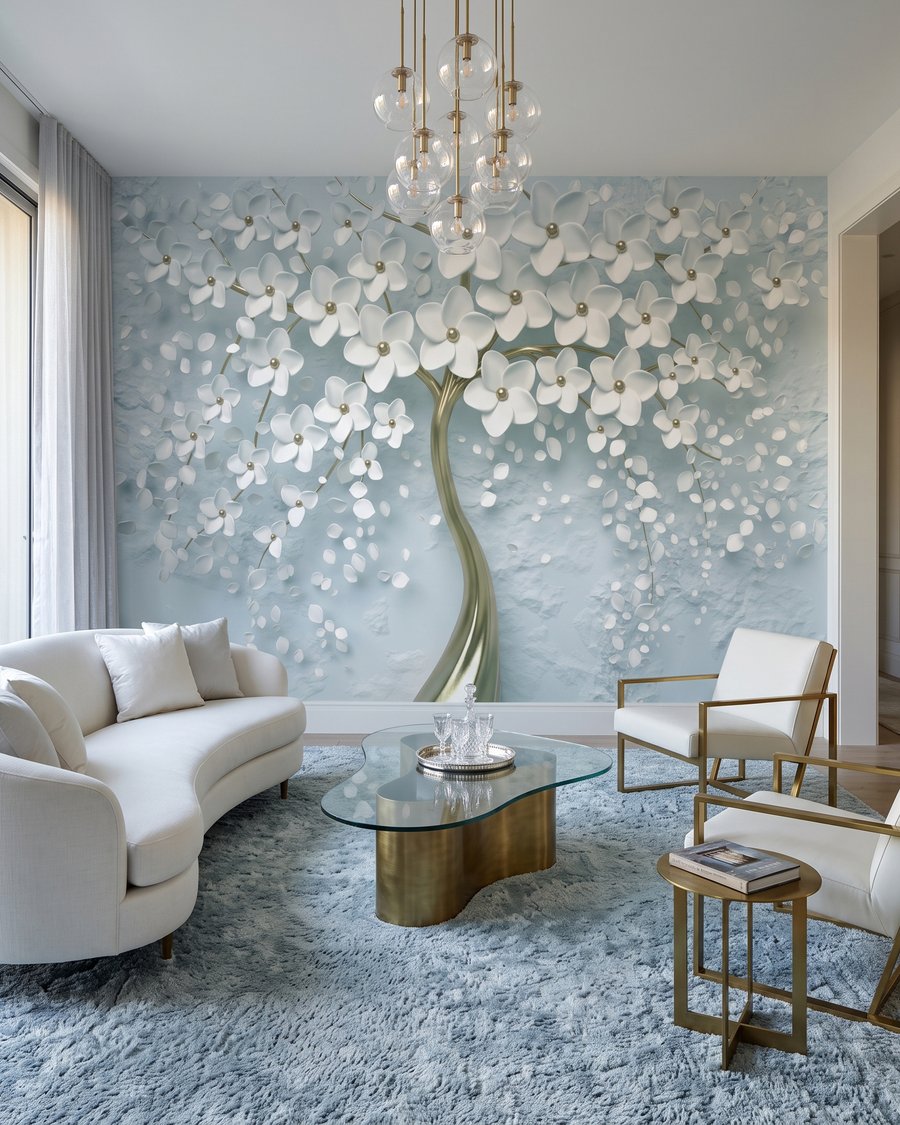 Witte bloesem, goudkleurige stam — interieur 1