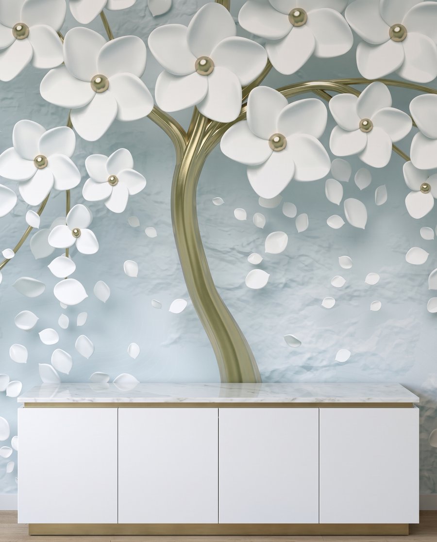 Witte bloesem, goudkleurige stam — interieur 4