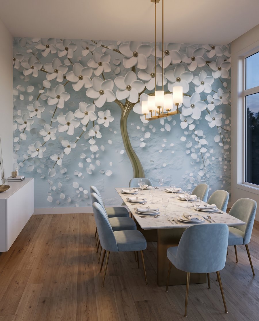 Witte bloesem, goudkleurige stam — interieur 5