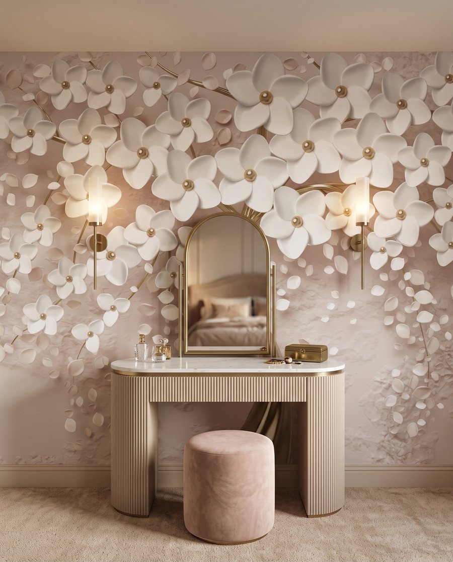 Witte bloesem, goudkleurige stam — interieur 1
