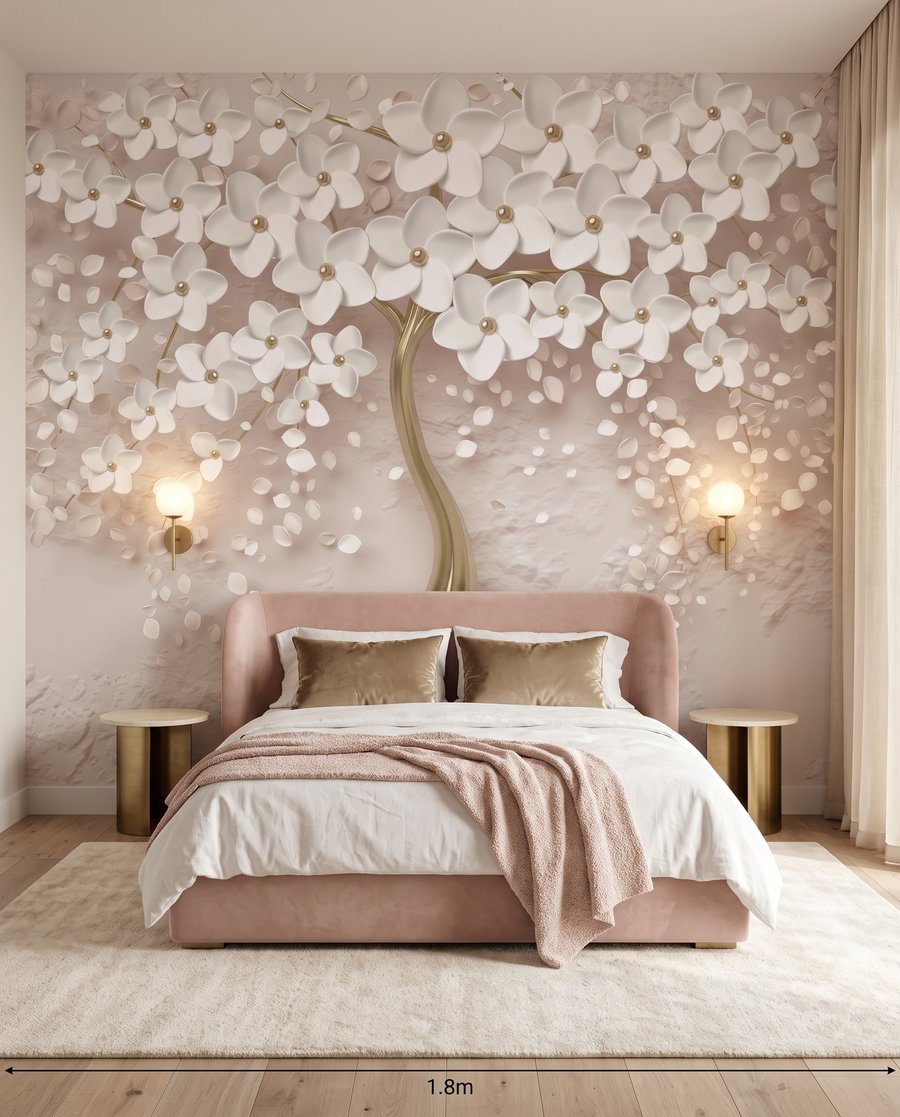 Witte bloesem, goudkleurige stam — interieur 2