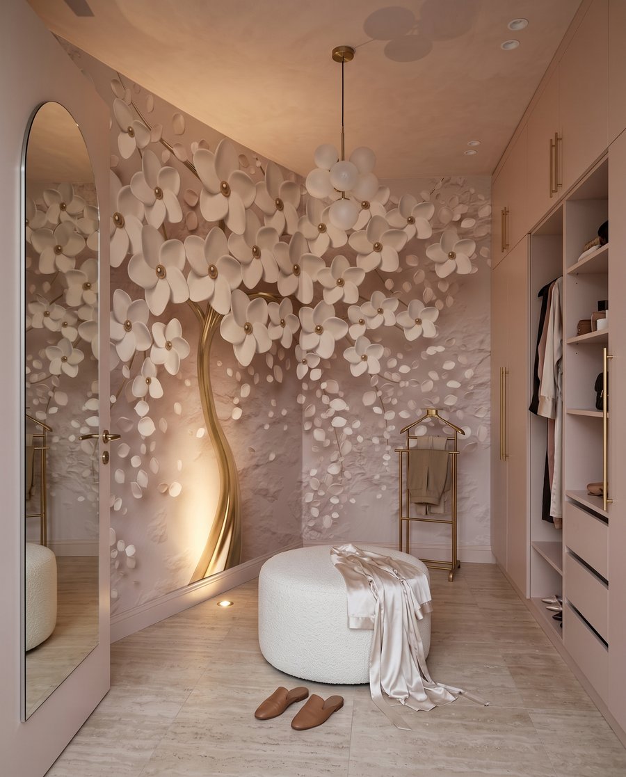 Witte bloesem, goudkleurige stam — interieur 3