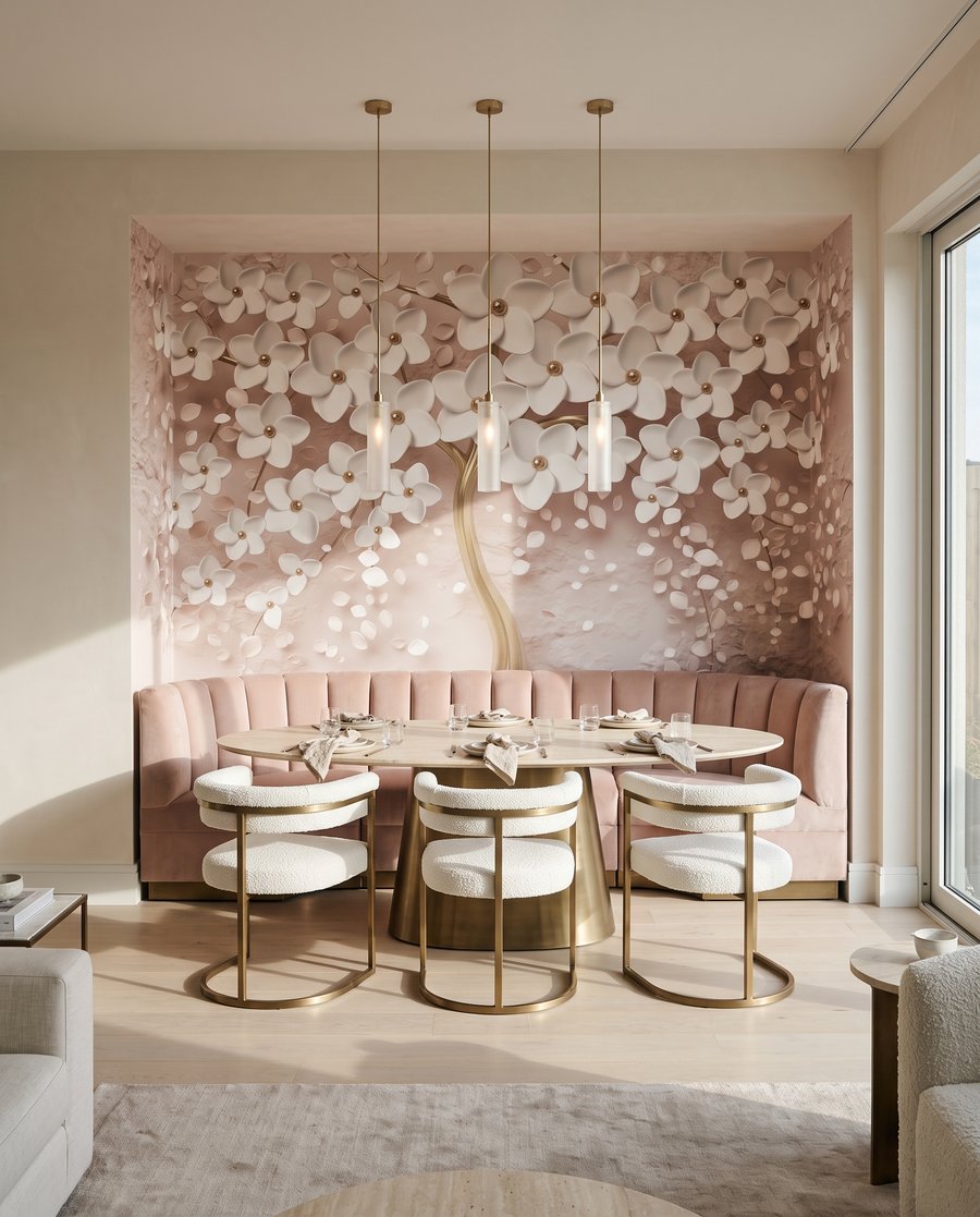 Witte bloesem, goudkleurige stam — interieur 4