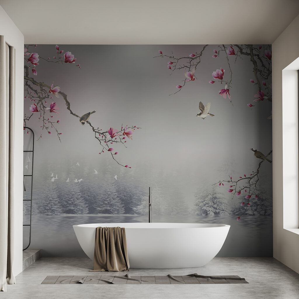 Vogels tussen roze bergbloesem — interieur 4