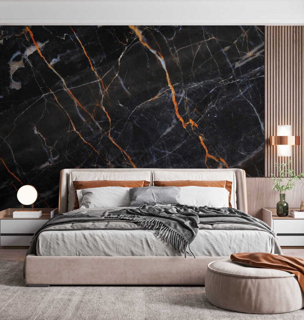 Koperkleurige aders door nachtzwart — interieur 4