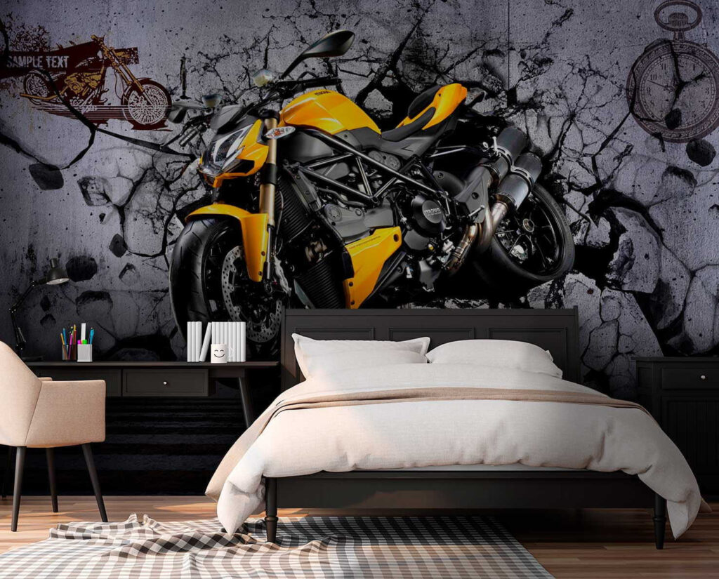 Dynamische motorfiets die door barrières heen breekt — interieur 2