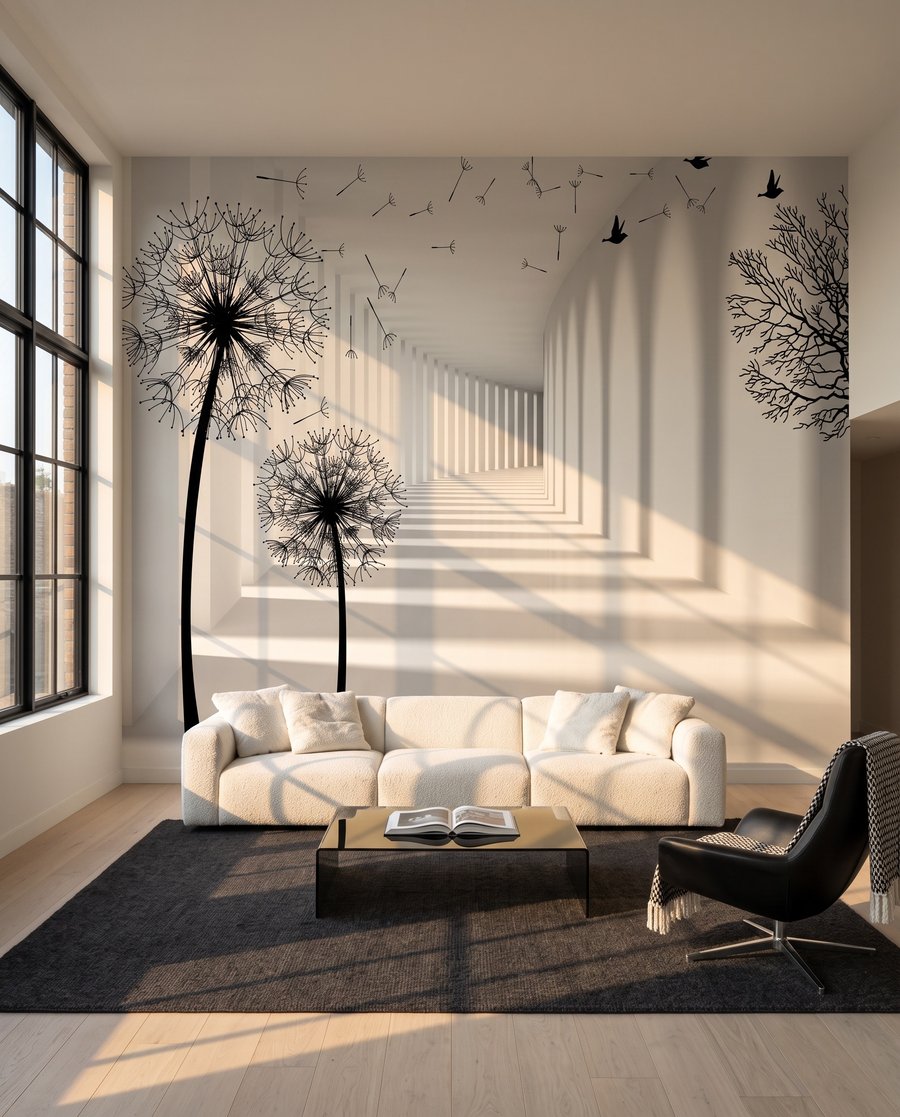 Pluisbollen langs witte zuilen — interieur 2