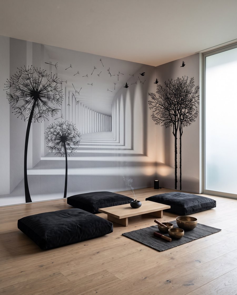 Pluisbollen langs witte zuilen — interieur 3