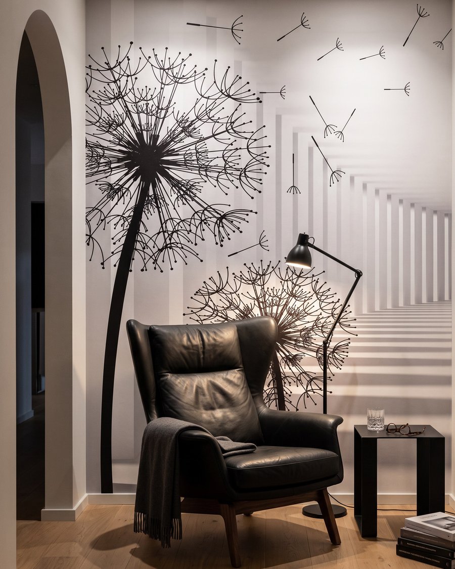Pluisbollen langs witte zuilen — interieur 4