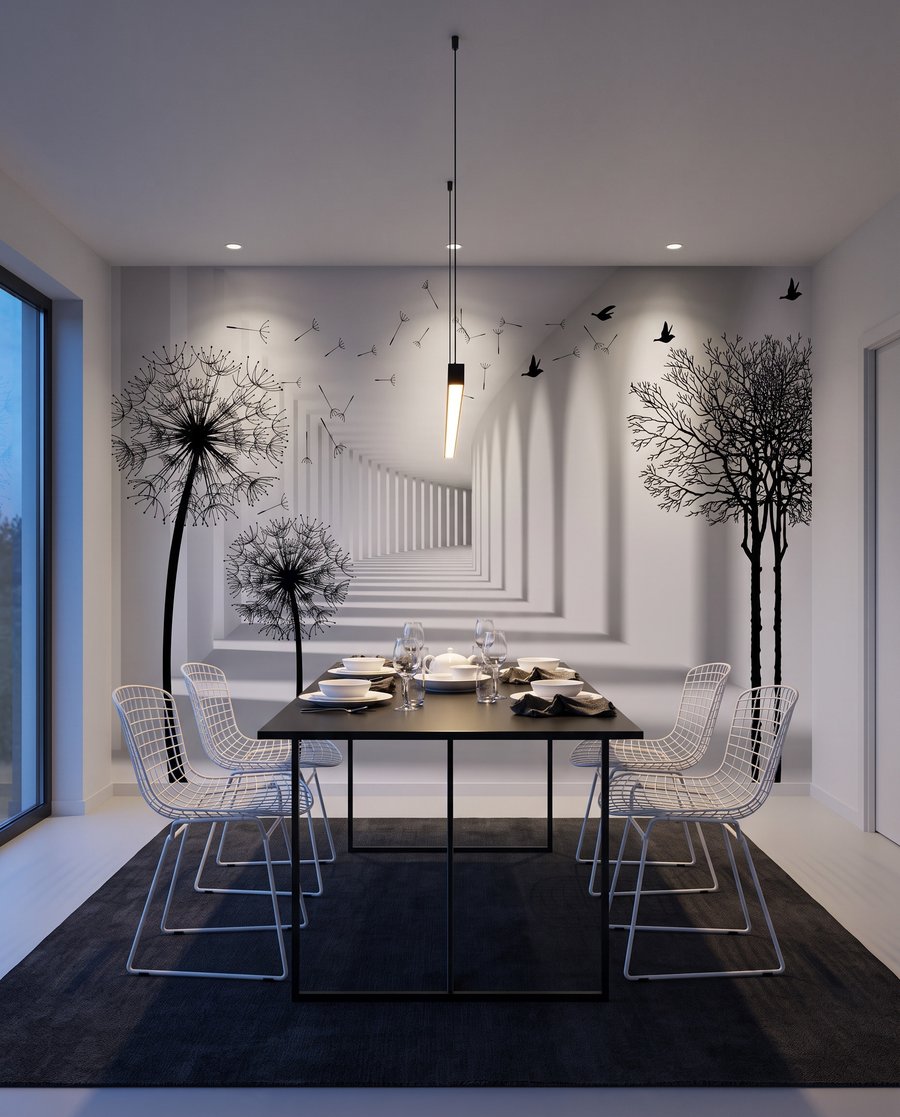Pluisbollen langs witte zuilen — interieur 5