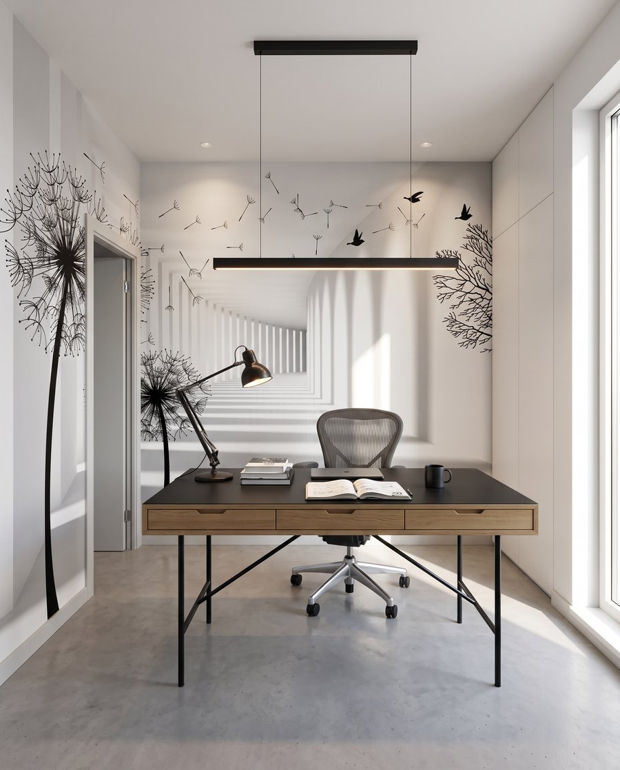 Pluisbollen langs witte zuilen — interieur 6