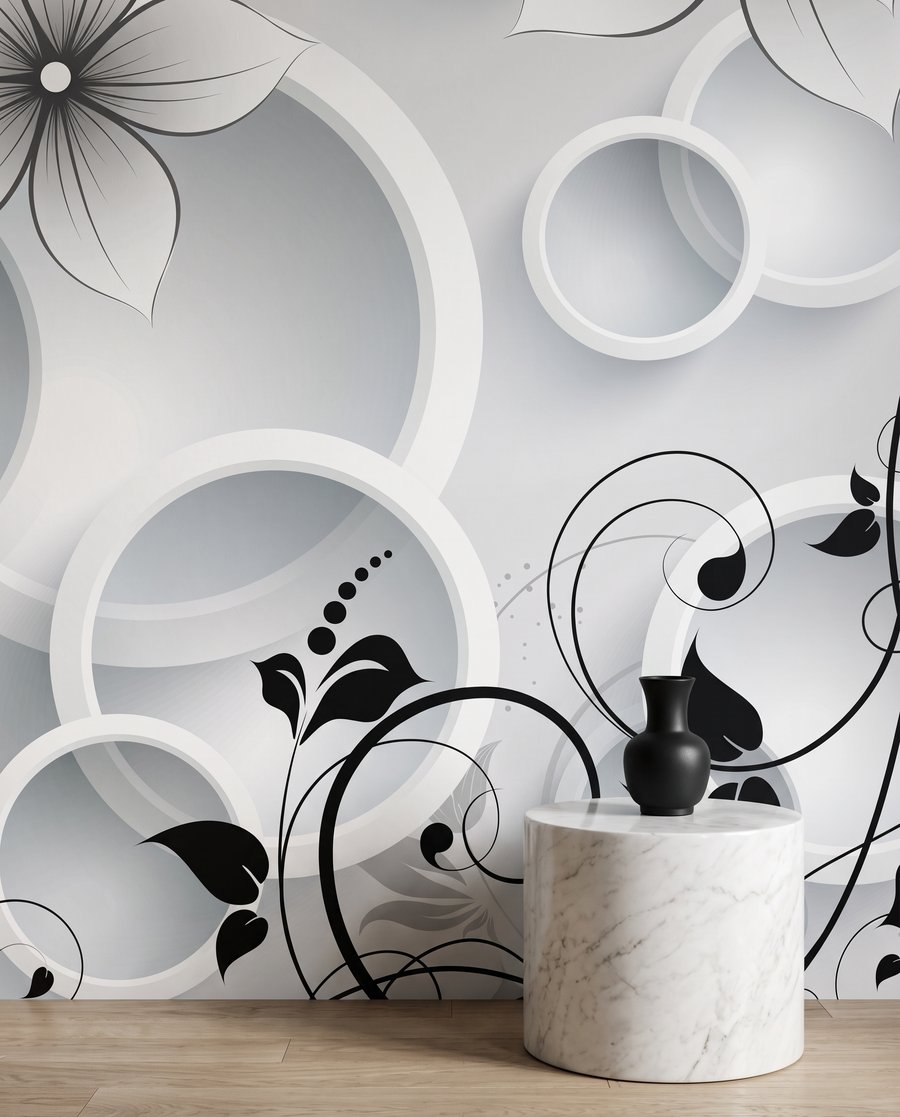 Bloemen tussen witte ringen — interieur 4