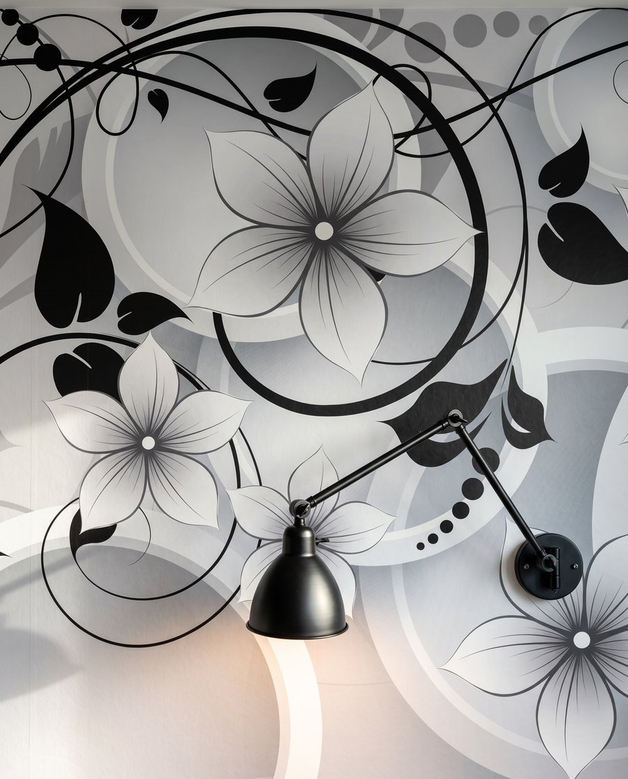 Bloemen tussen witte ringen — detail