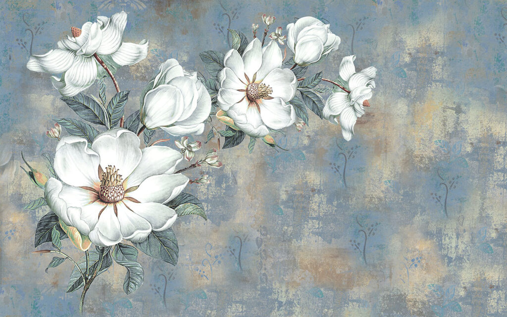 Magnolia op oud blauw — volledig ontwerp