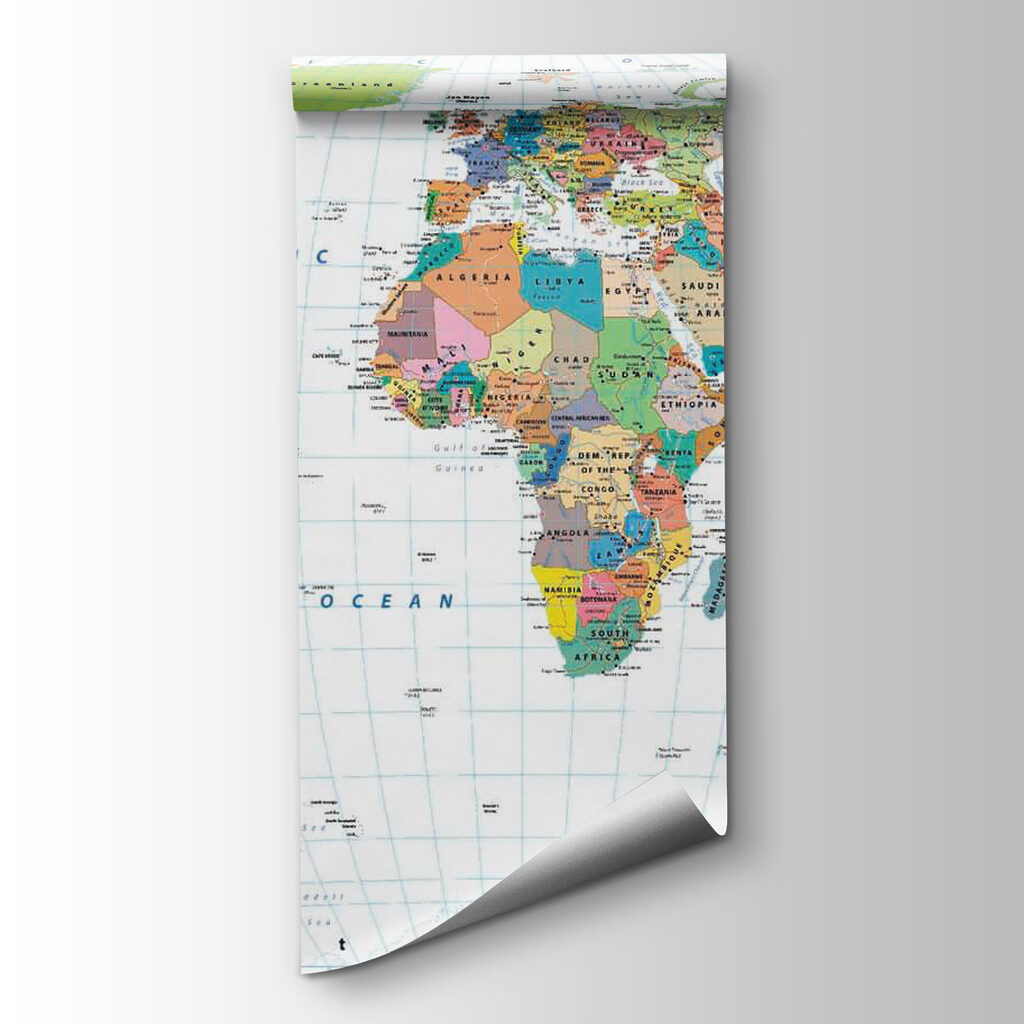 Kleurrijke wereldkaart met lengtelijnen — productweergave