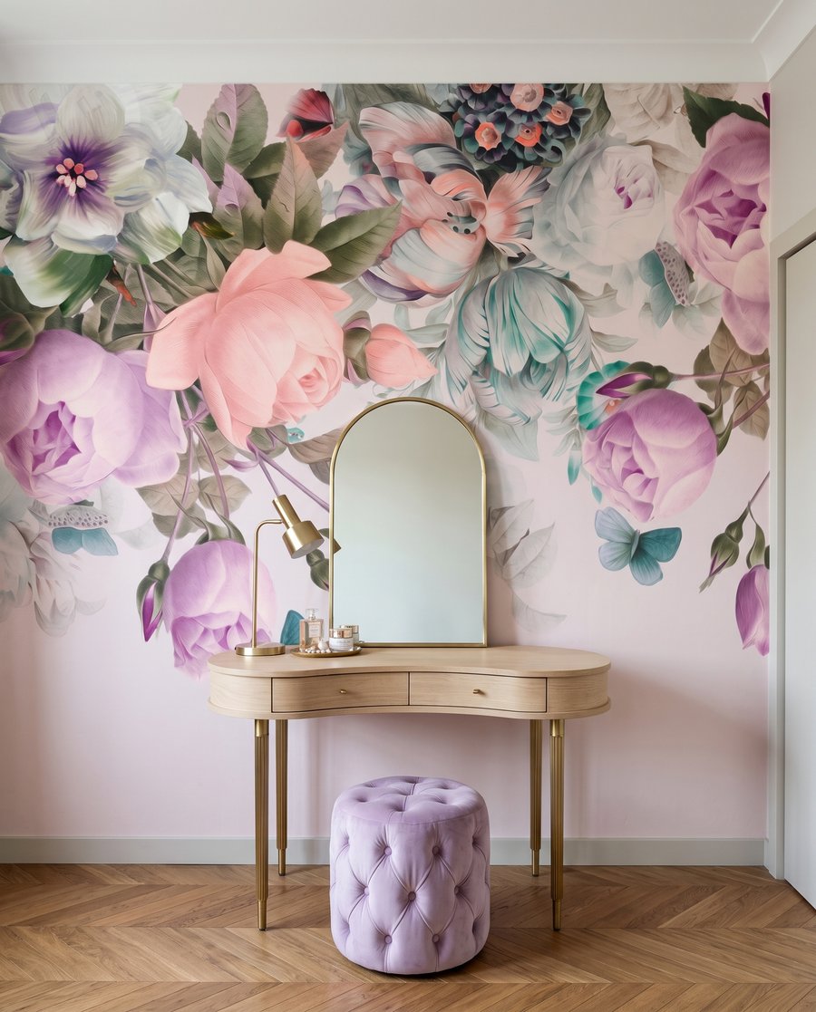 Boeket langs de bovenrand in een interieur