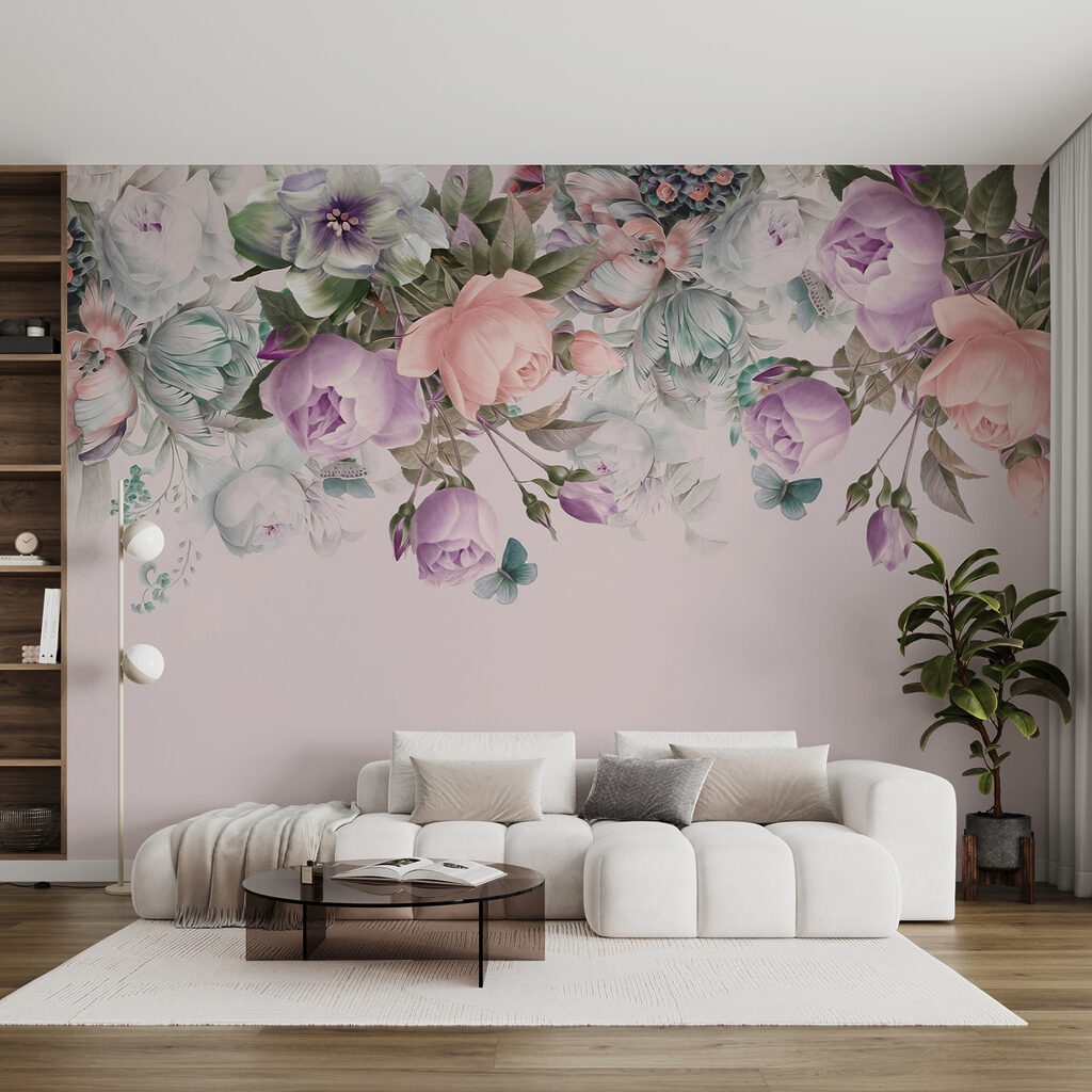 Delicate bloemen op zachtroze achtergrond — interieur 1