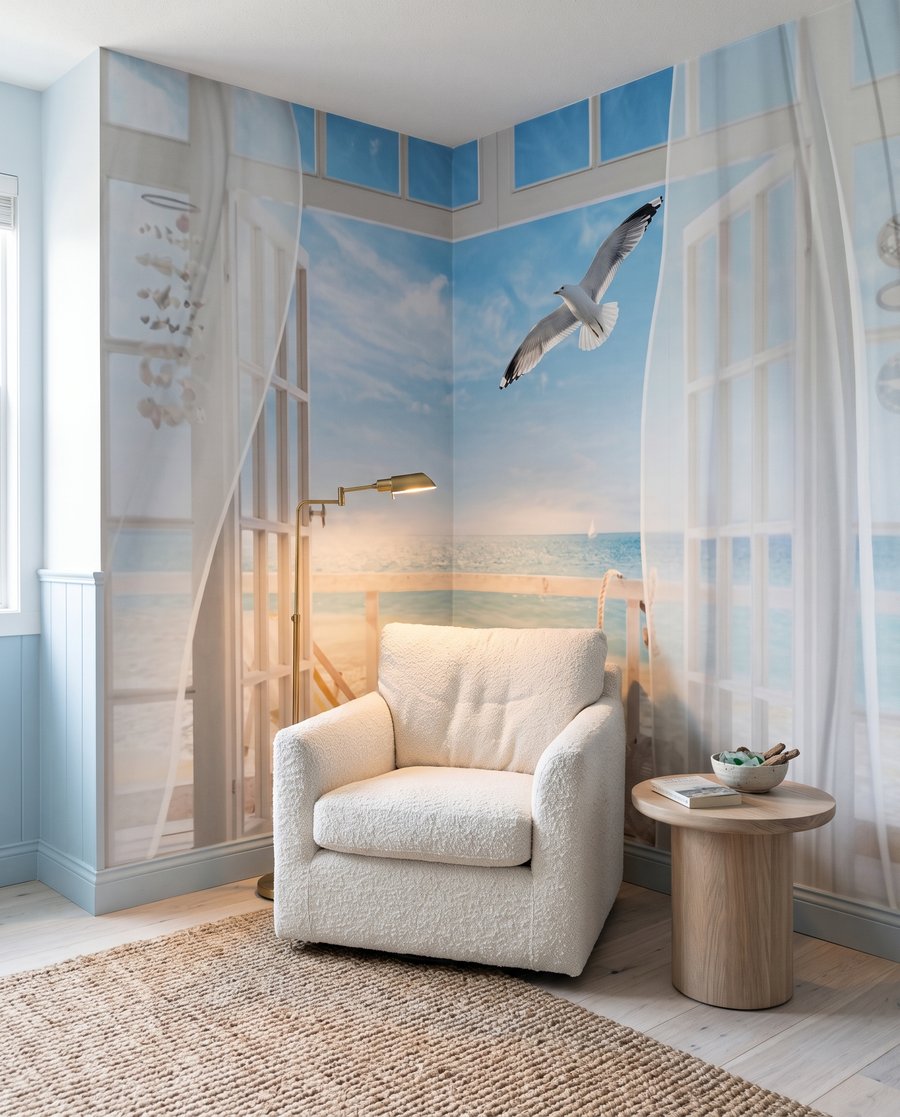 Gordijnen naar blauwe zee — interieur 2